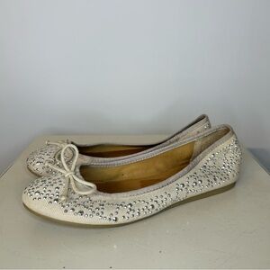 Franco Sarto Embellished Tan Canvas L-Zapp Ballet Flats, Size 7